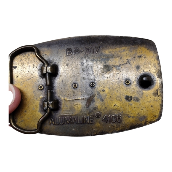 VTG Alumaline Cast Aluminum Brass Finish and Leather American Eagle Belt Buckle - Picture 2 of 6